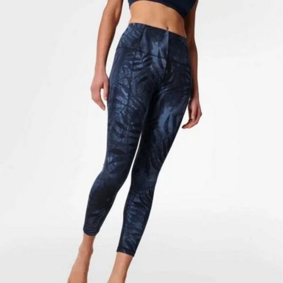 Sweaty Betty Women's Super Soft Yoga Leggings in Blue Leaf Shadow Print - 7/8 - Picture 1 of 5